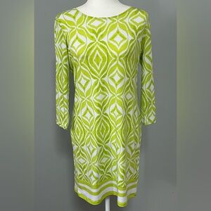 MICHAEL Michael Kors Geometric 3/4 Sleeve Dress Size M Lime‎ Green & White